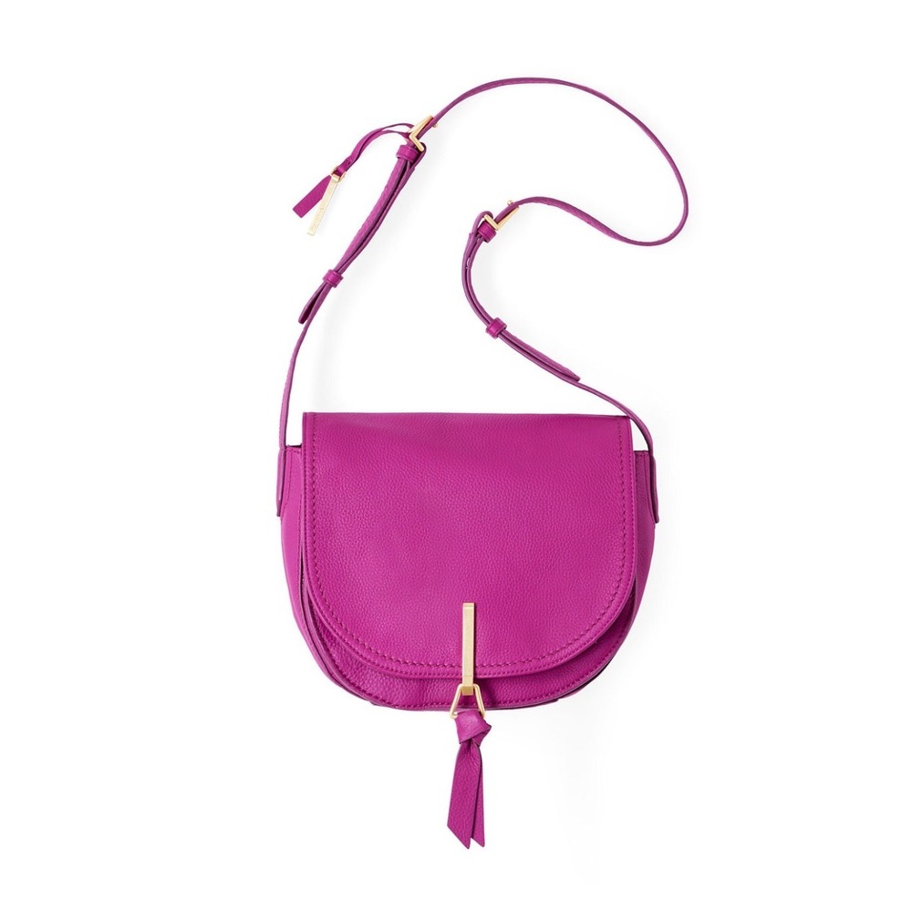 Vera Bradley Carson Magenta Pebbled Leather Saddle Crossbody Bag Floral Lining